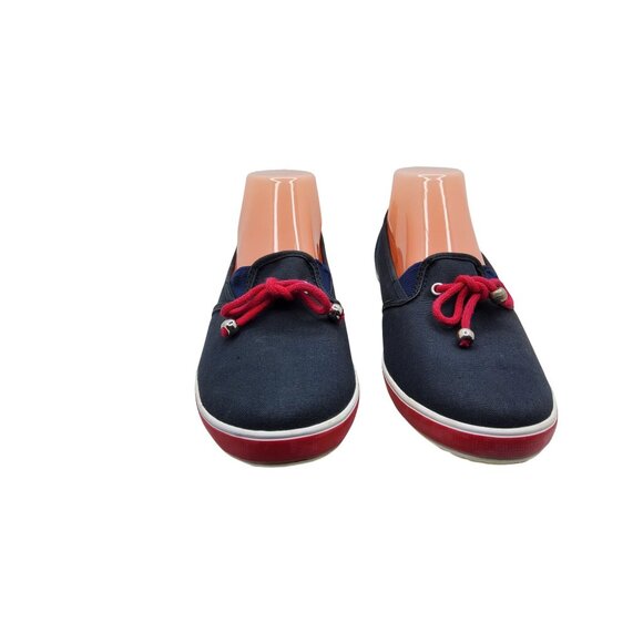 Womens GrassHopper Canvas Blue and Red Tie Boat Shoes - Picture 5 of 10
